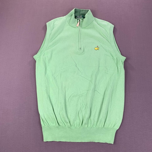 Peter Millar Masters Sweater Vest Mens MD Green Quarter Zip Golf Silk Blend - Picture 2 of 10